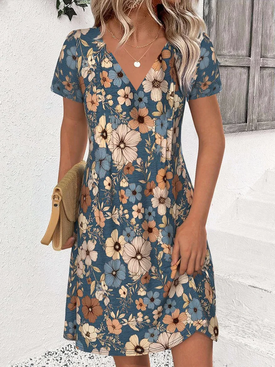 V Neck Regular Fit Simple Dress