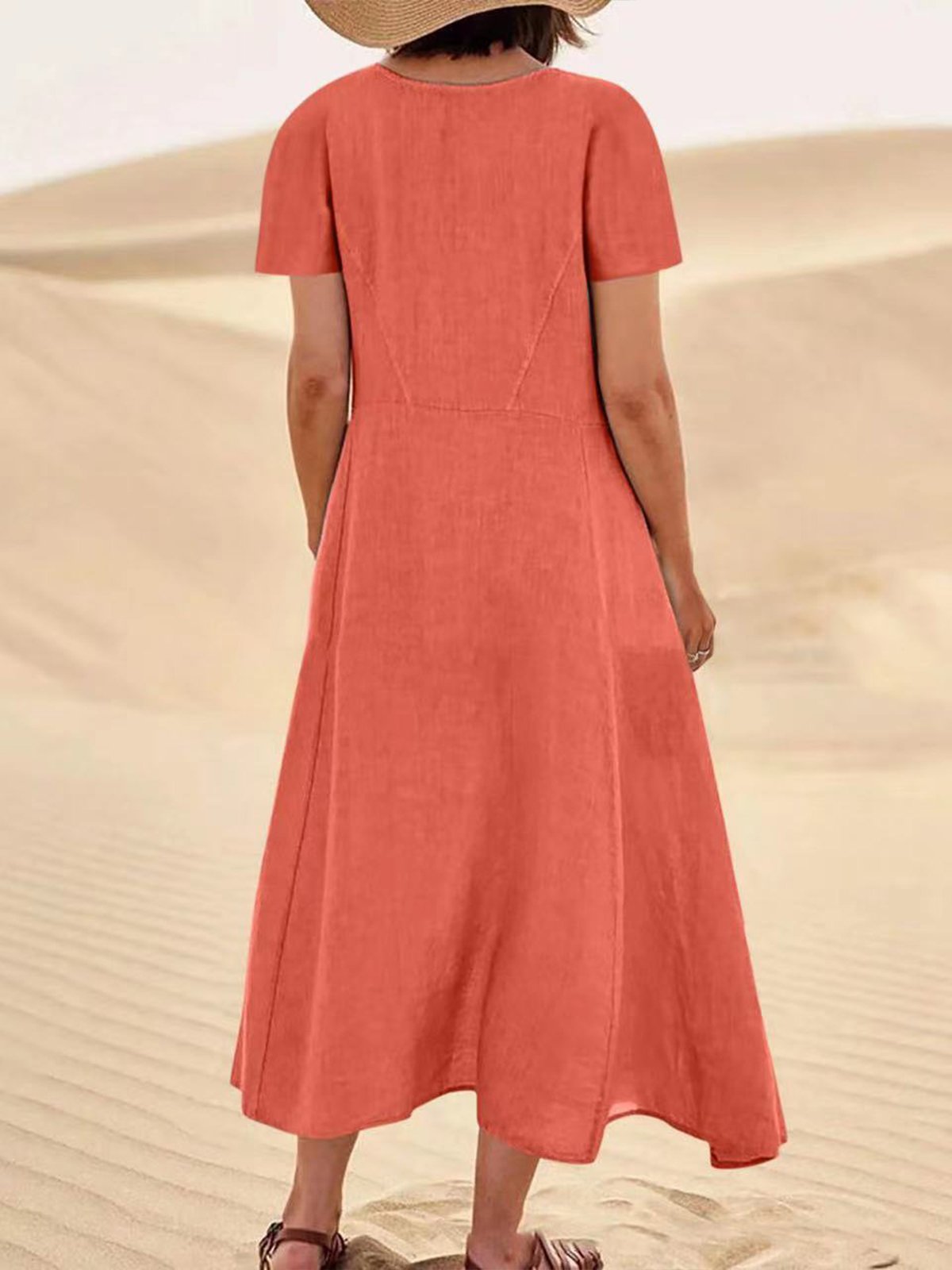 Casual Plain Crew Neck Maxi Dress