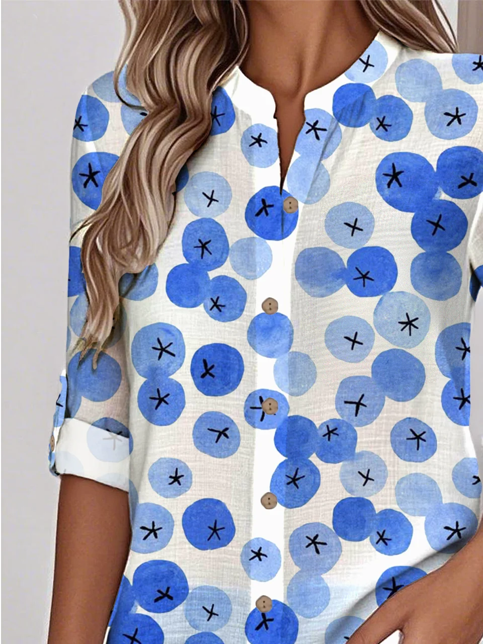 Women's Printed Stand Collar Long Sleeve Shirt