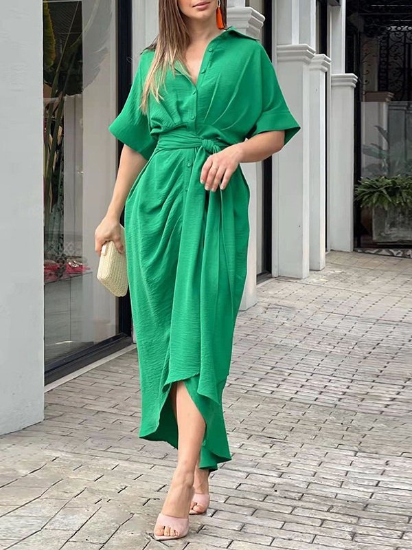 Women's Half Sleeve Summer Purple Floral Split Joint Shirt Collar Daily Going Out Vintage Maxi A-Line Hip Skirt Dress