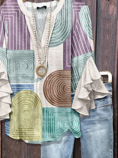 Women's Half Sleeve Shirt Summer As Picture Abstract Printing V Neck Daily Going Out Casual Top