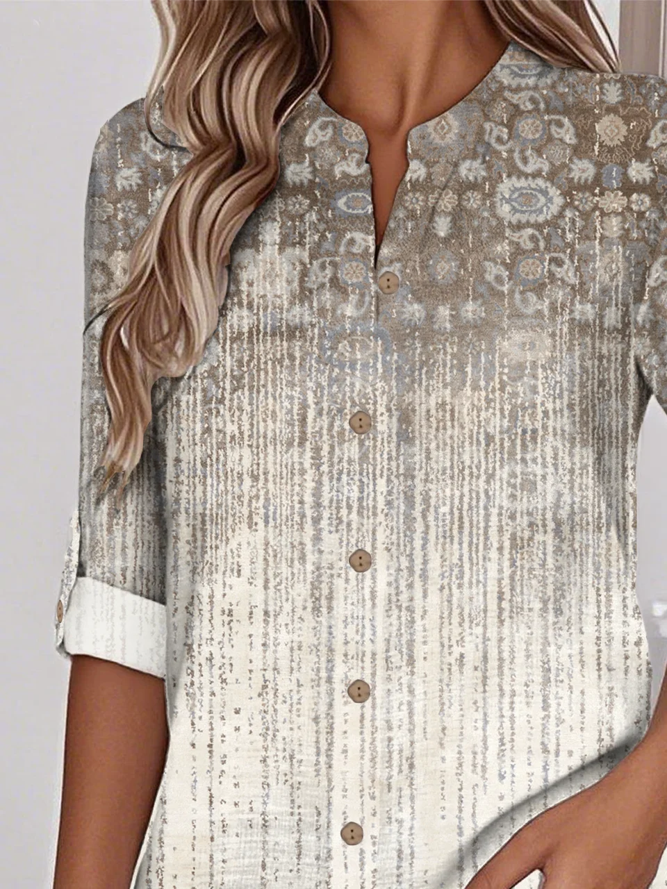 Women's Printed Stand Collar Long Sleeve Shirt