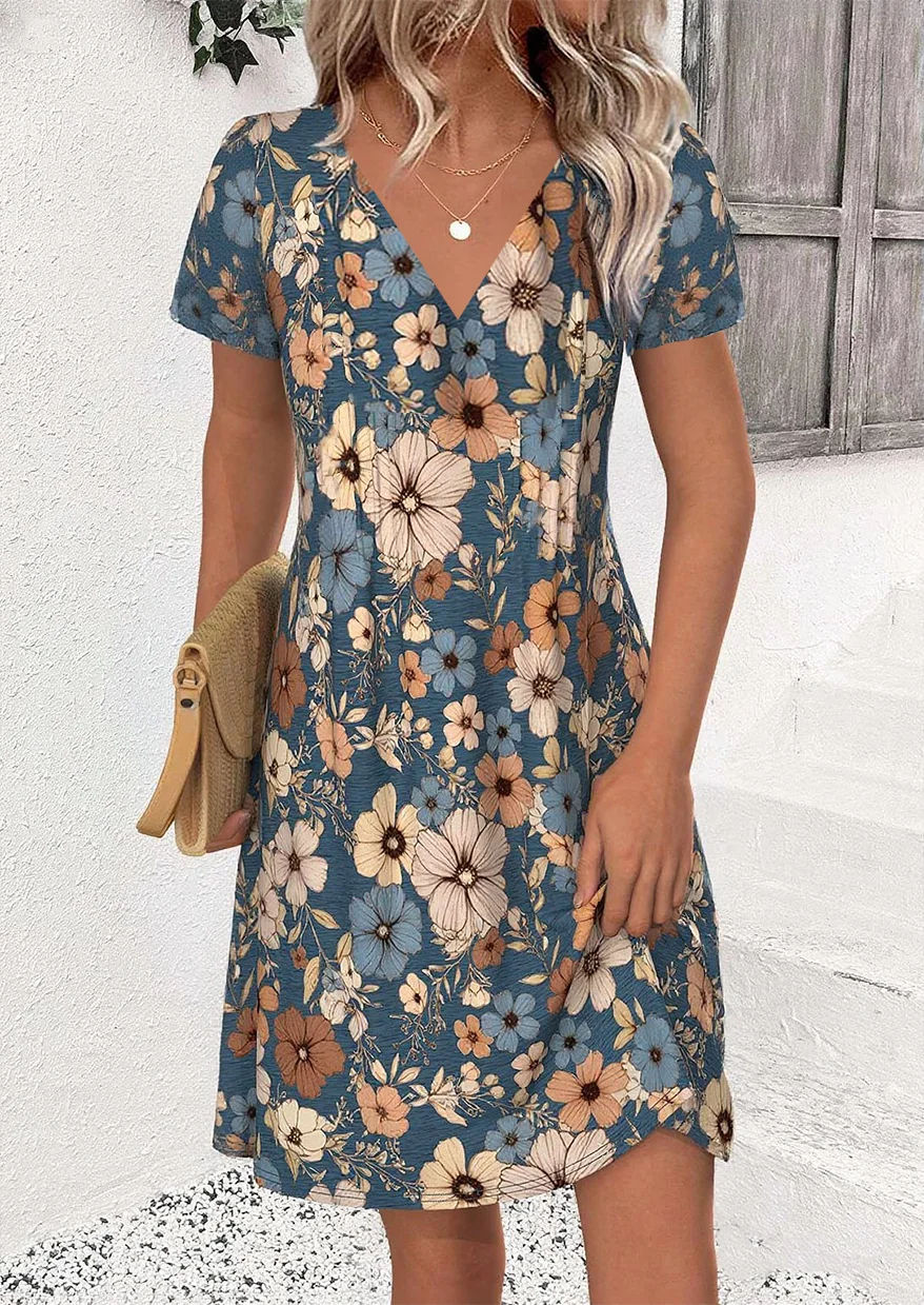 V Neck Regular Fit Simple Dress