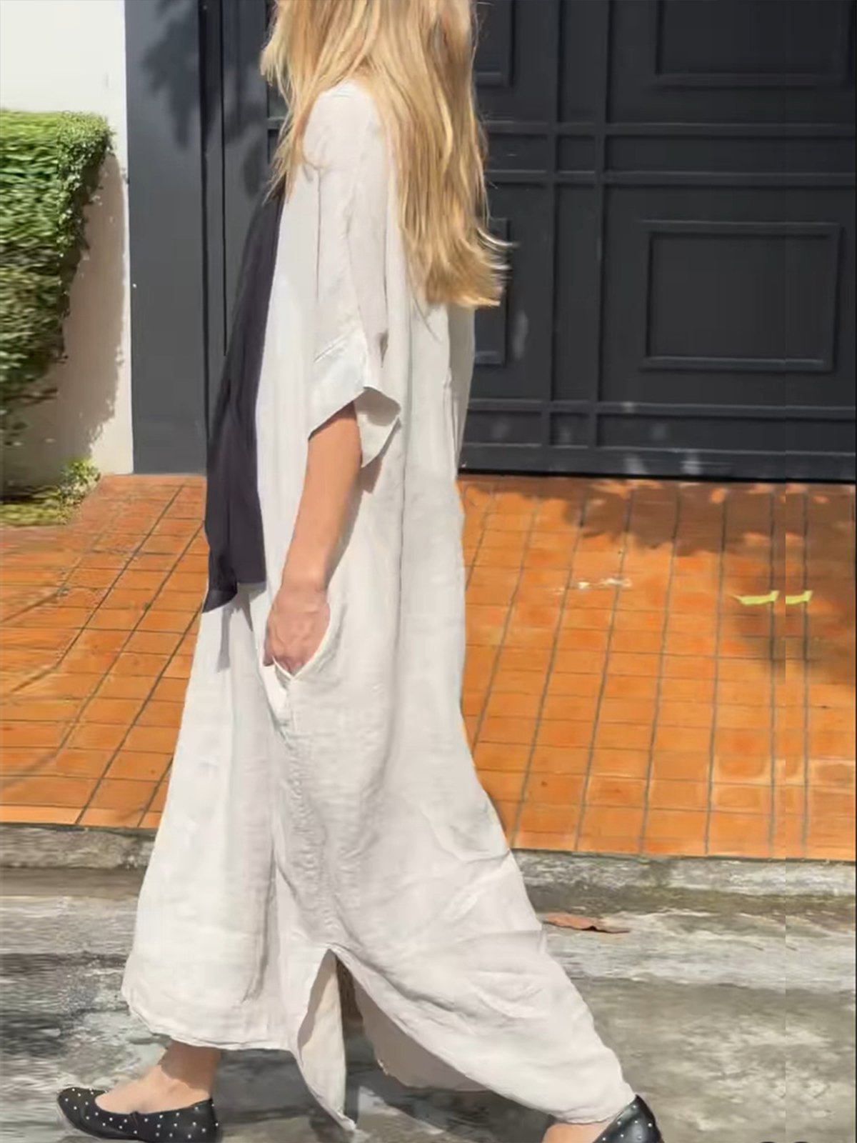 Casual Plain V Neck Maxi Dress No Scarf
