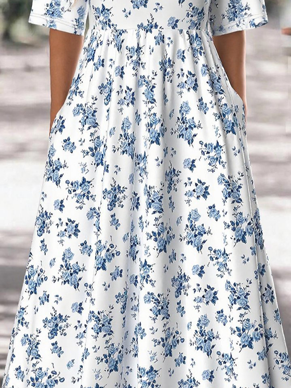 Crew Neck Loose Floral Casual Dress