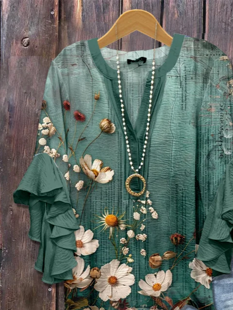 Women's Half Sleeve Shirt Summer Green Floral Printing V Neck Daily Going Out Casual Top