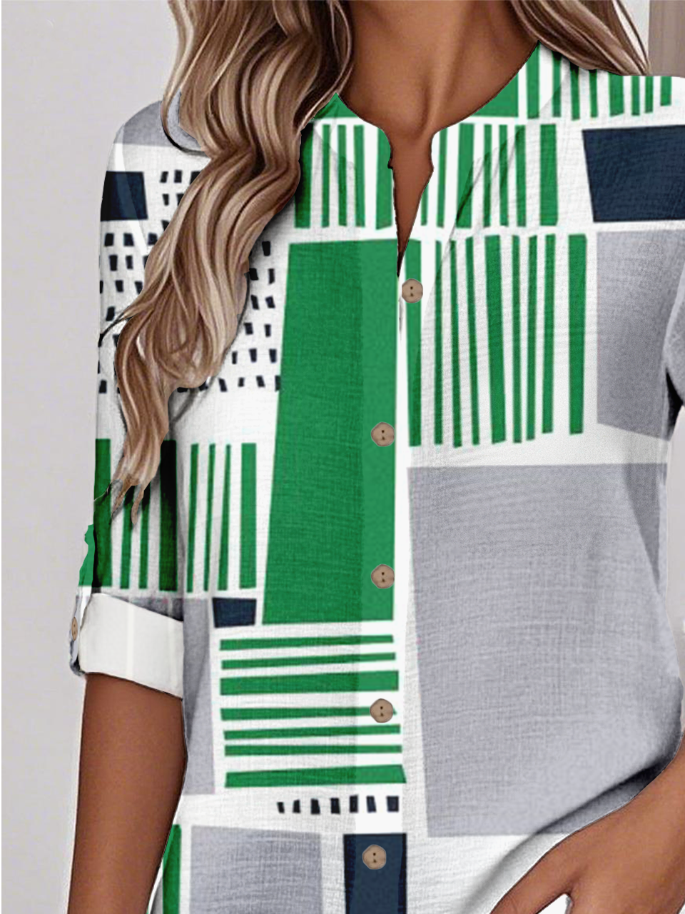 Women's Printed Stand Collar Long Sleeve Shirt