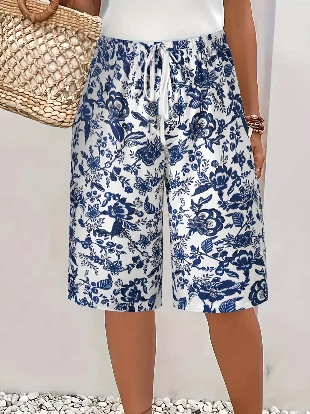 Women's  H-Line Straight Pants Daily Going Out Pants Blue Casual Printing Floral Summer Pants