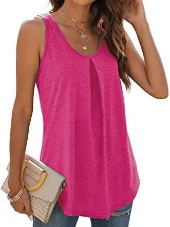 Women's Sleeveless Tank Top Summer Black Plain Ruched Cotton Crew Neck Daily Going Out Simple Top