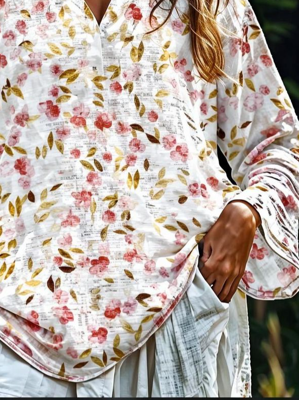 Print Casual V Neck Long Sleeve T-Shirt