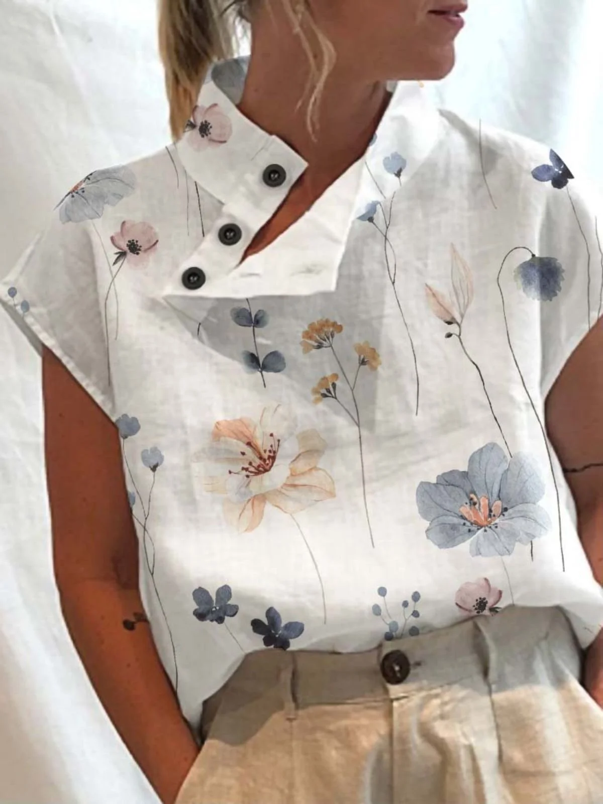 Shawl Collar Casual Blouse