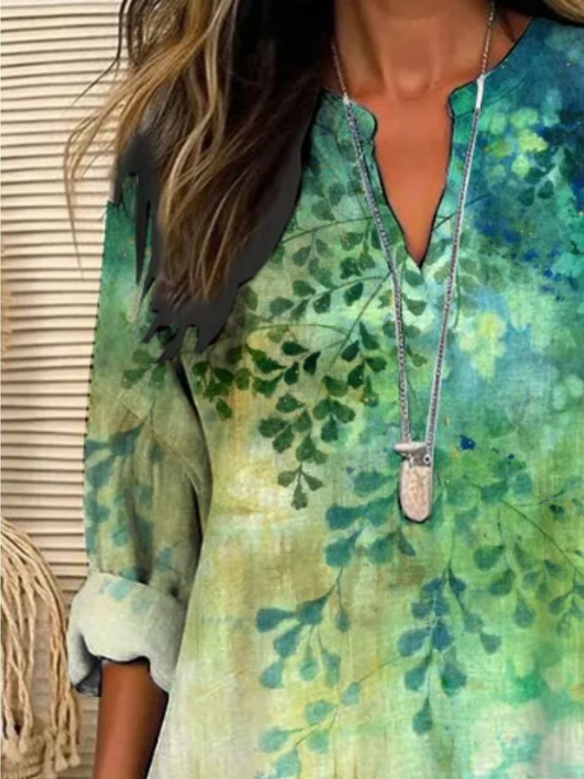 Plants Elegant Loose Shawl Collar Blouse