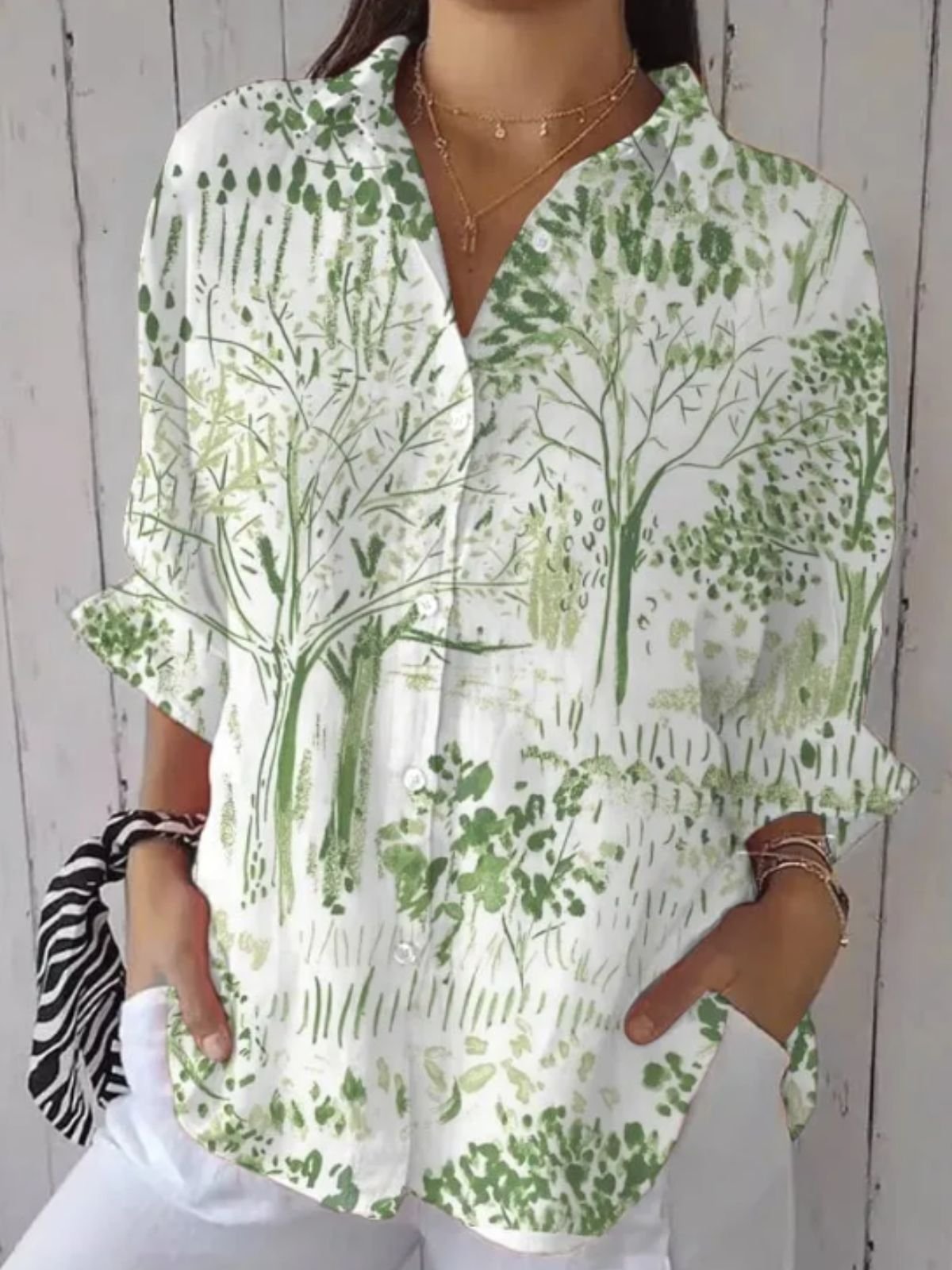 Tree Regular Fit Cotton Simple Shirt