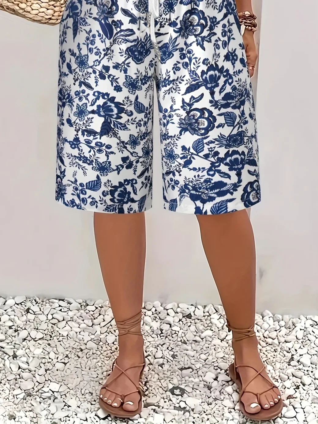 Women's  H-Line Straight Pants Daily Going Out Pants Blue Casual Printing Floral Summer Pants
