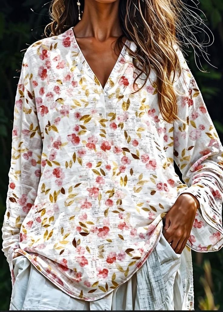 Print Casual V Neck Long Sleeve T-Shirt