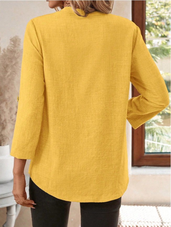 Linen V Neck Plain Casual Shirt