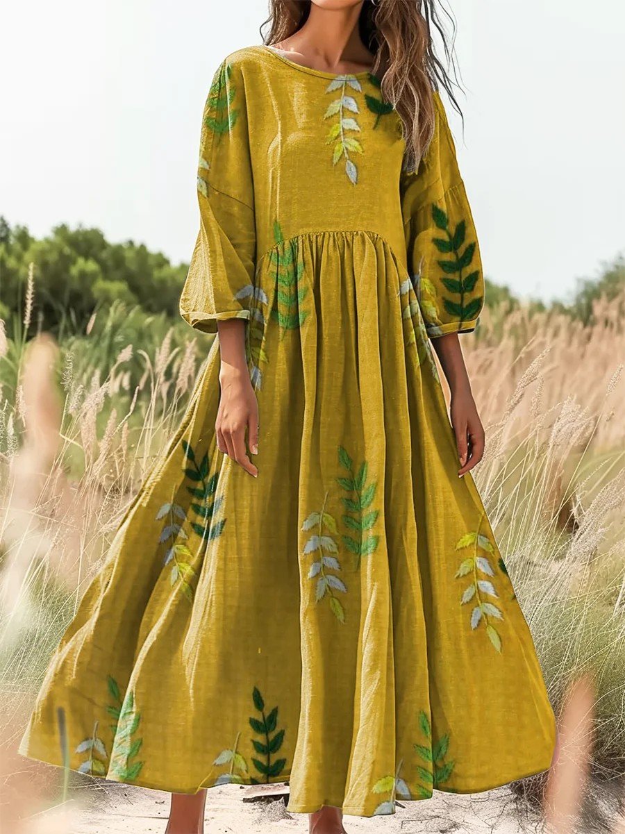 V Neck Loose Casual Floral Dress