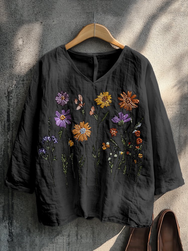 Casual V Neck Long Sleeve T-Shirt