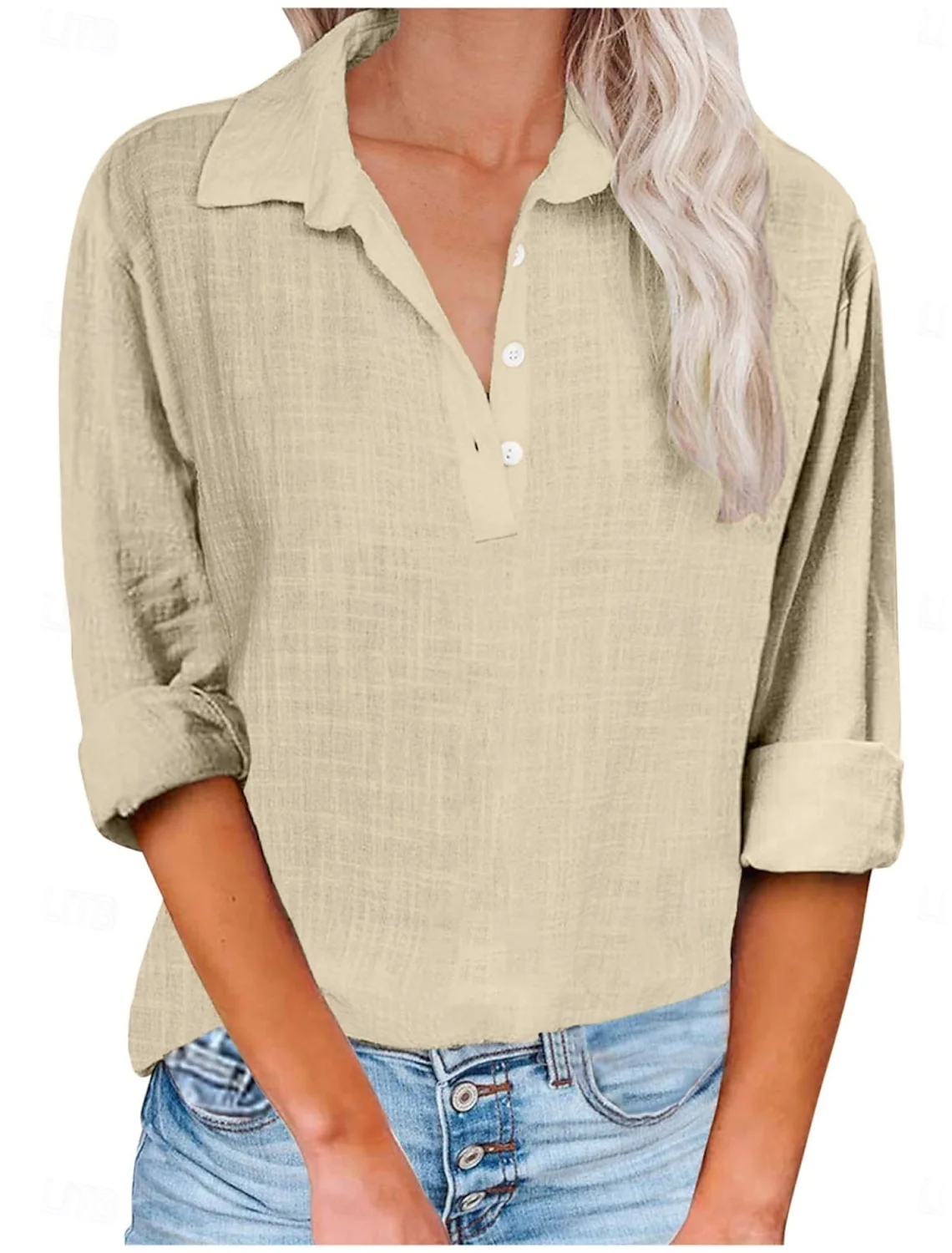 Women's Long Sleeve Casual Half-Open Shirt