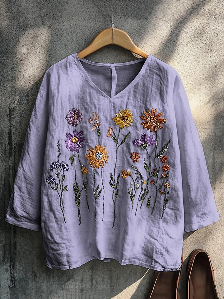Casual V Neck Long Sleeve T-Shirt