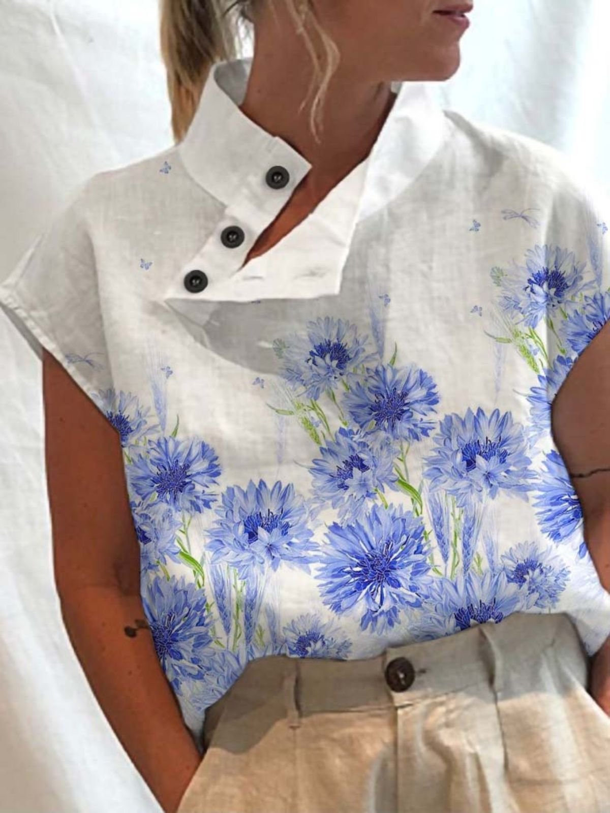 Shawl Collar Casual Blouse