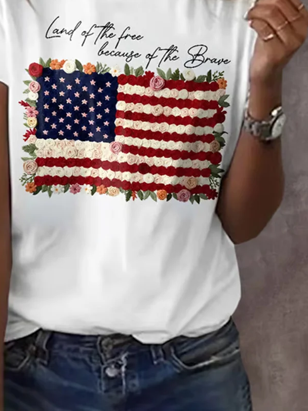 Casual Independence Day Loose Crew Neck T-Shirt