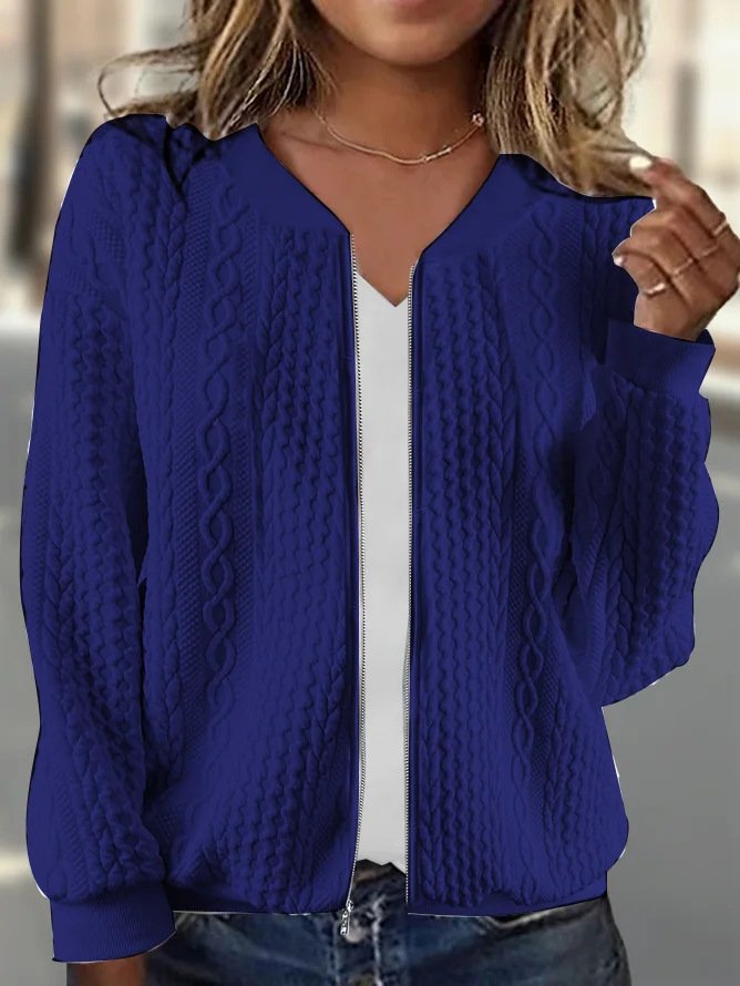 Loose Casual Plain Crew Neck Jacket