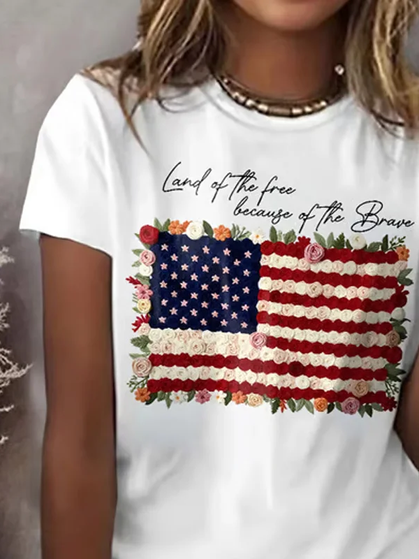 Casual Independence Day Loose Crew Neck T-Shirt