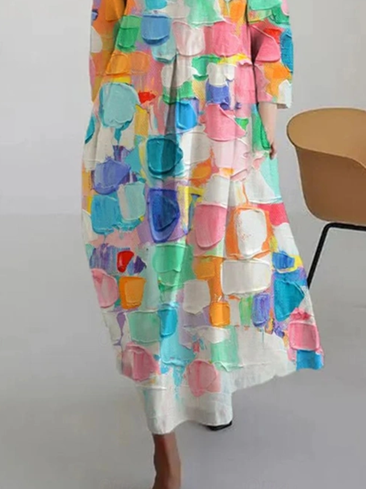 Cotton Casual V Neck Dress With No