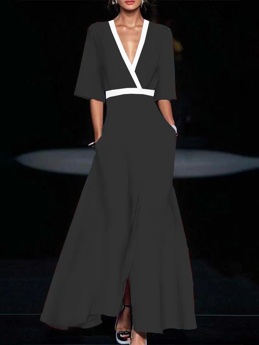 Women's Short Sleeve Summer White Plain Split Joint V Neck Daily Going Out Vintage Maxi A-Line Tank Dress