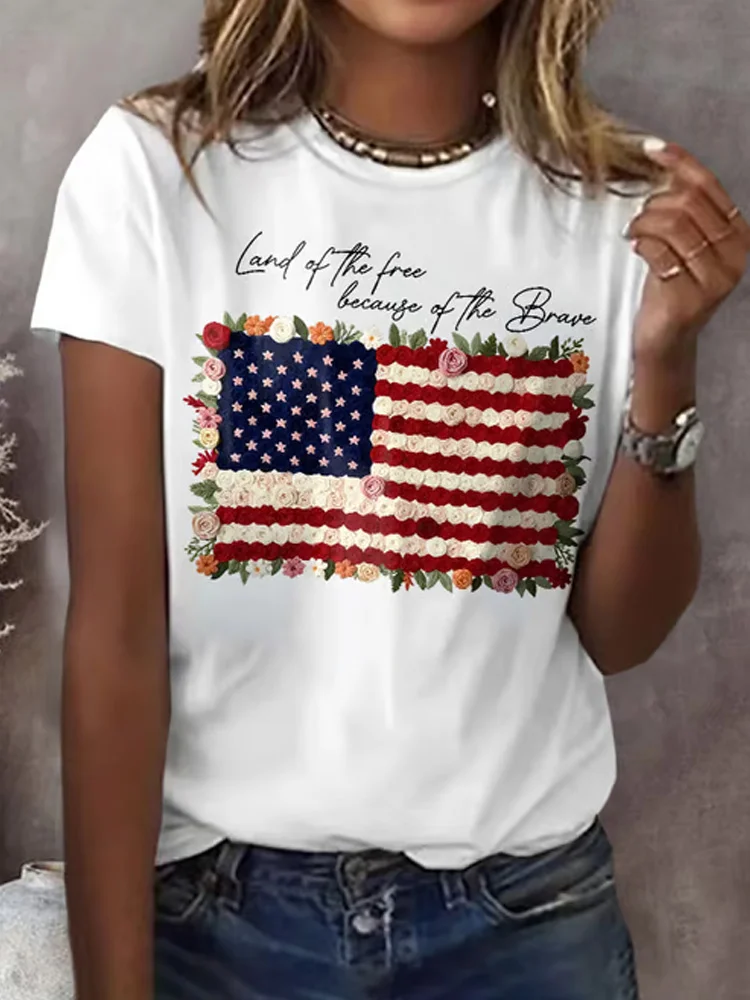 Casual Independence Day Loose Crew Neck T-Shirt