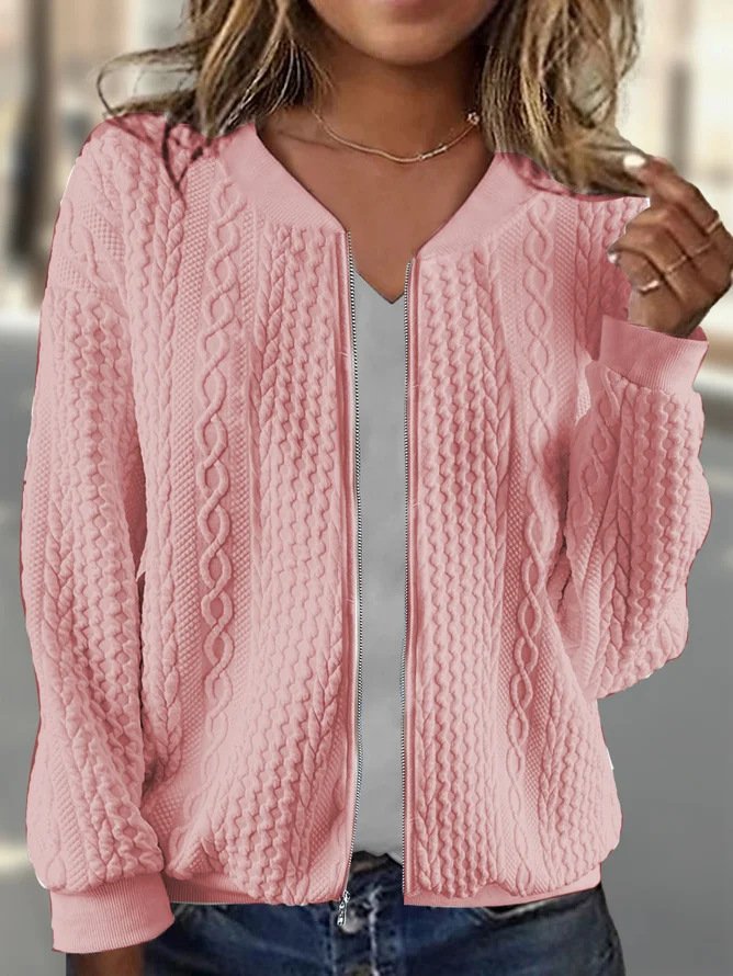 Loose Casual Plain Crew Neck Jacket