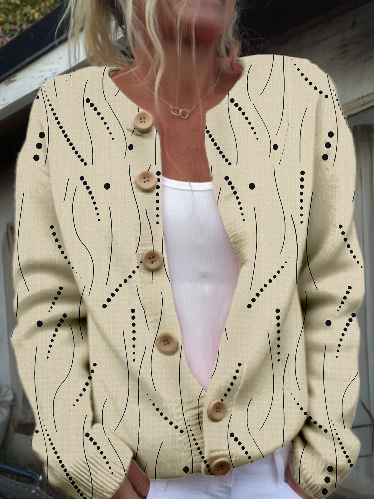 Striped Casual Crew Neck Loose Cardigan