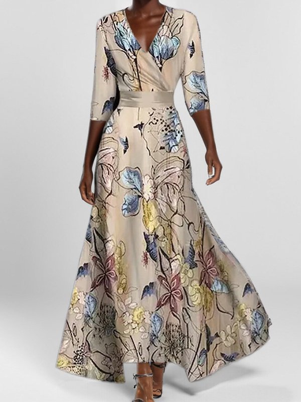 Women's Short Sleeve Summer White Plain Split Joint V Neck Daily Going Out Vintage Maxi A-Line Tank Dress