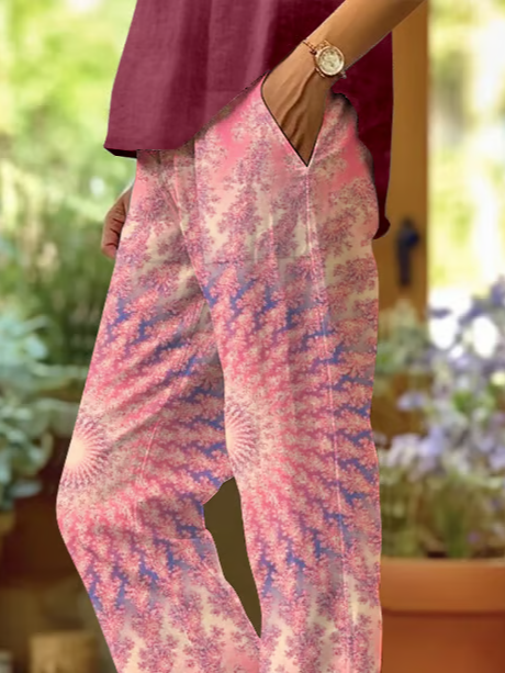 Women's  H-Line Baggy Pants Daily Going Out Pants Pink Casual Printing Abstract Spring/Fall Pants