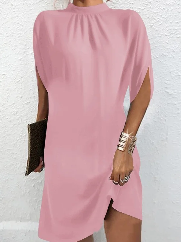 Women's Short Sleeve Summer Blue Plain Split Joint Crew Neck Dolman Sleeve Daily Going Out Vintage Midi A-Line Tank Dress