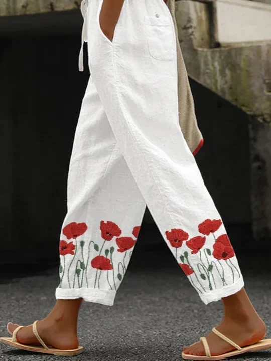 Women's  H-Line Baggy Pants Daily Going Out Pants White Casual Printing Floral Spring/Fall Pants