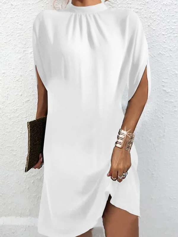Women's Short Sleeve Summer Blue Plain Split Joint Crew Neck Dolman Sleeve Daily Going Out Vintage Midi A-Line Tank Dress