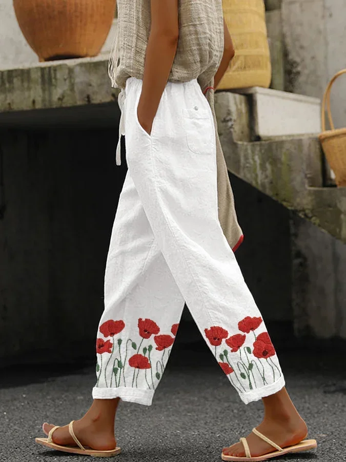 Women's  H-Line Baggy Pants Daily Going Out Pants White Casual Printing Floral Spring/Fall Pants
