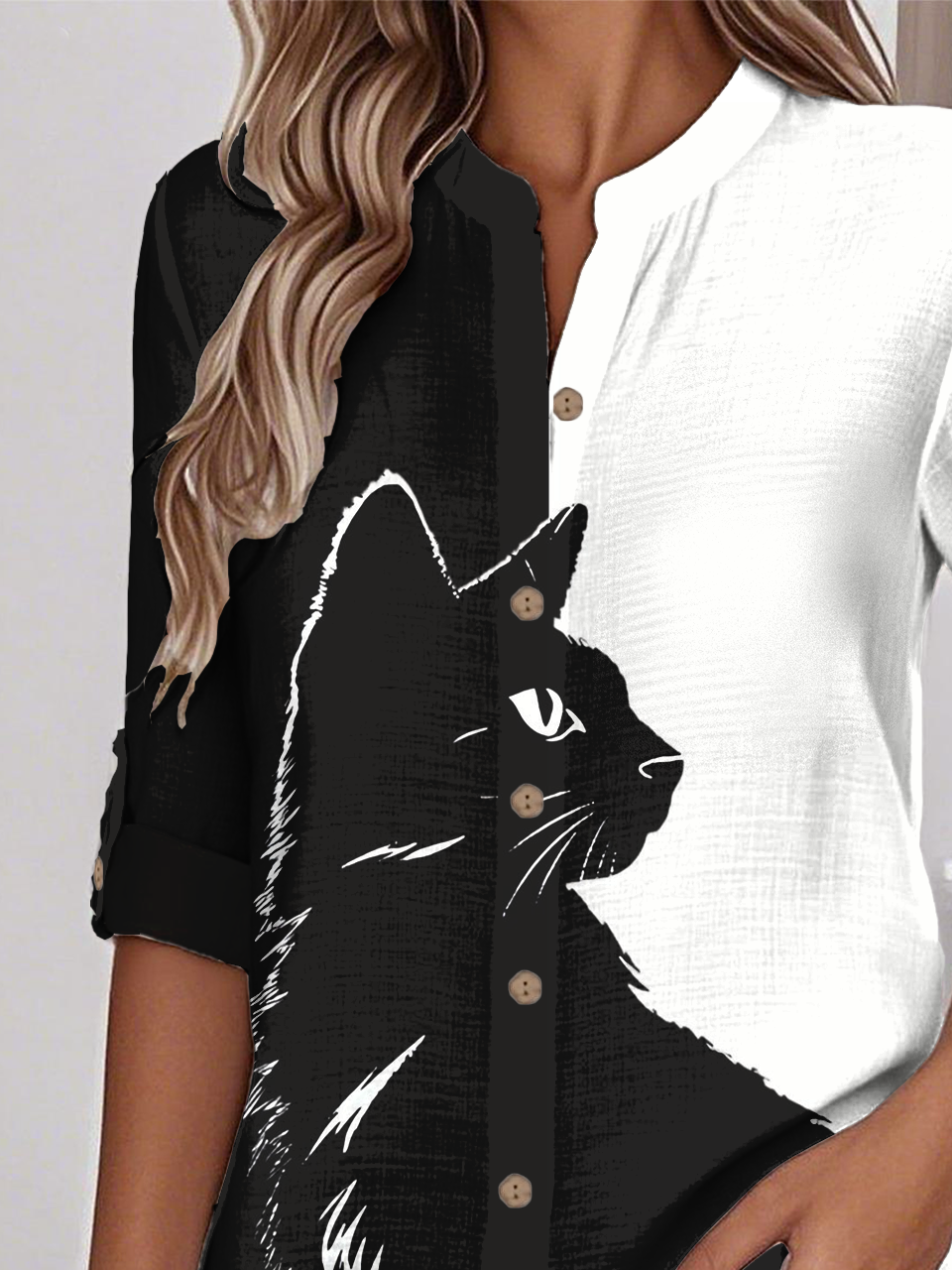 Animal Picture Loose Stand Collar Simple Shirt