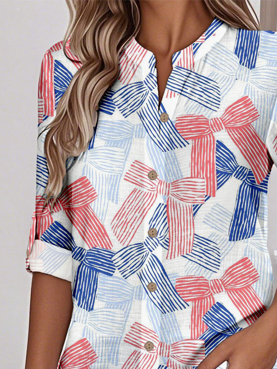 Independence Day Stand Collar Simple Loose Shirt