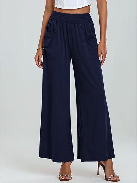 Women's  Elastic Waist H-Line Wide Leg Pants Daily Going Out Pants Green Casual Split Joint Plain Spring/Fall Pants