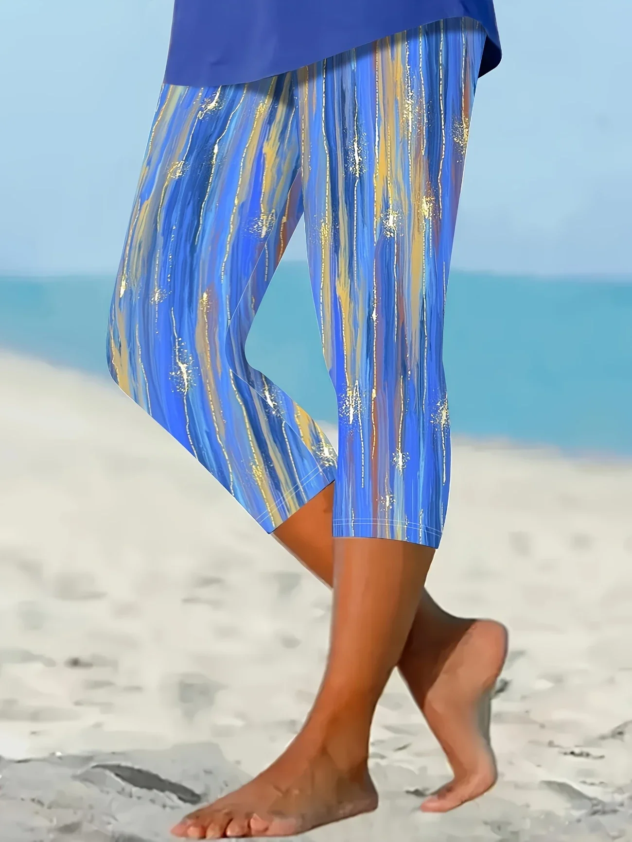 Women's  Elastic Waist H-Line Legging Daily Going Out Pants Blue Casual Printing Abstract Summer Pants