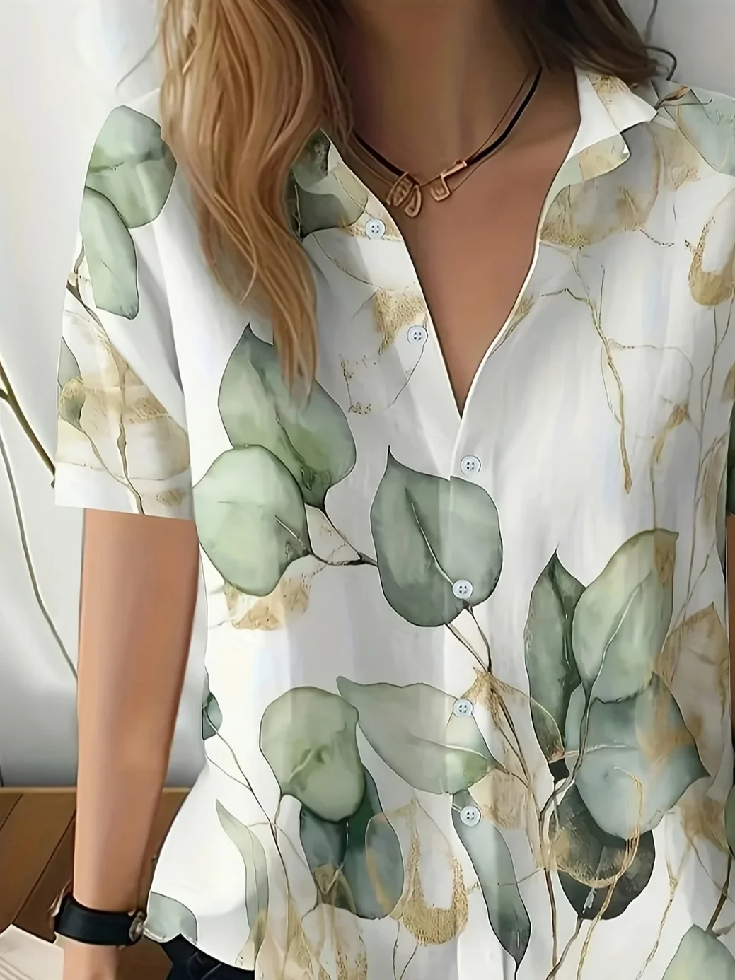 Women's Short Sleeve Shirt Summer White Floral Printing Shirt Collar Daily Going Out Casual Top