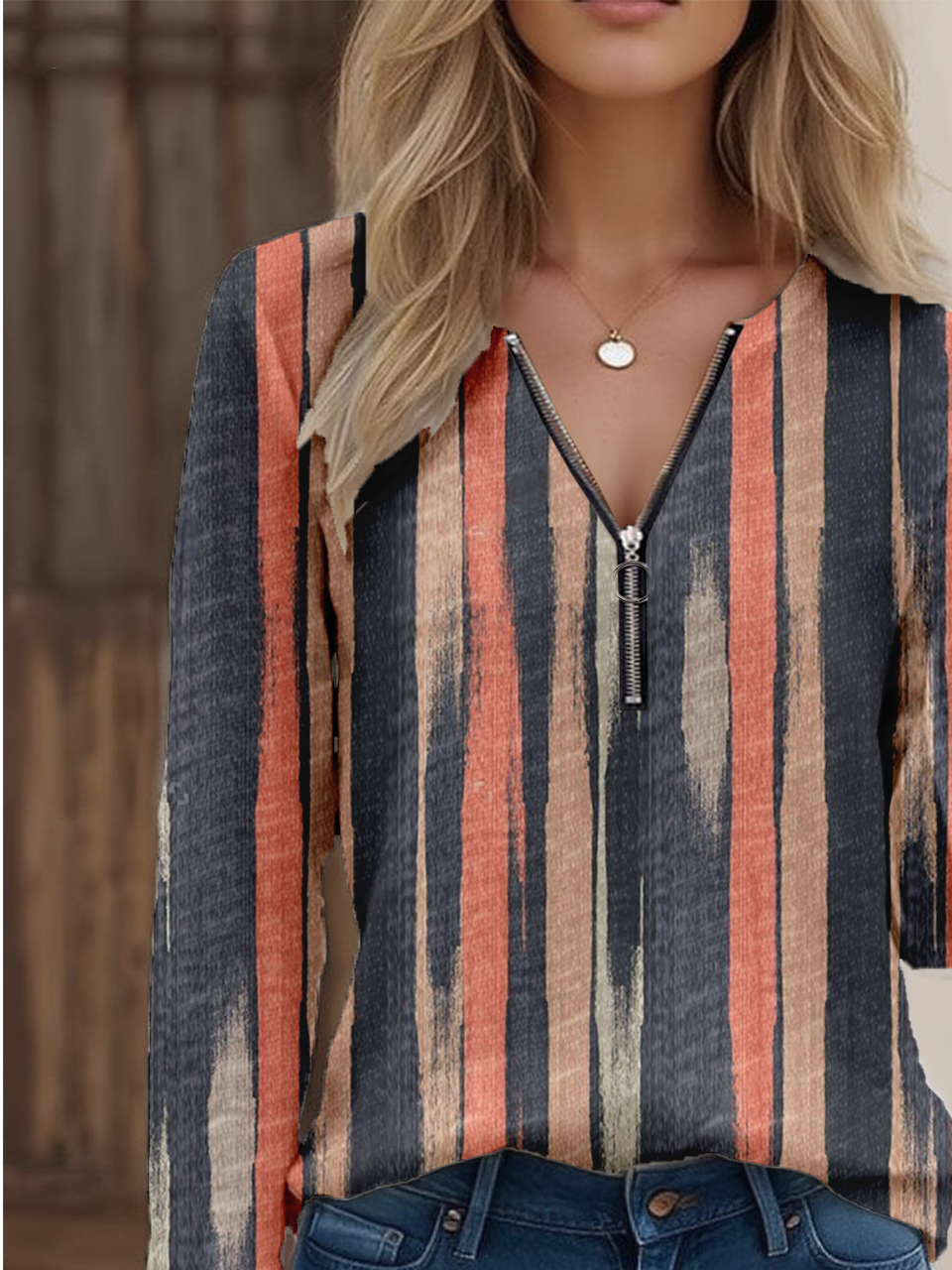 Cotton-Blend Geometric Vintage T-Shirt