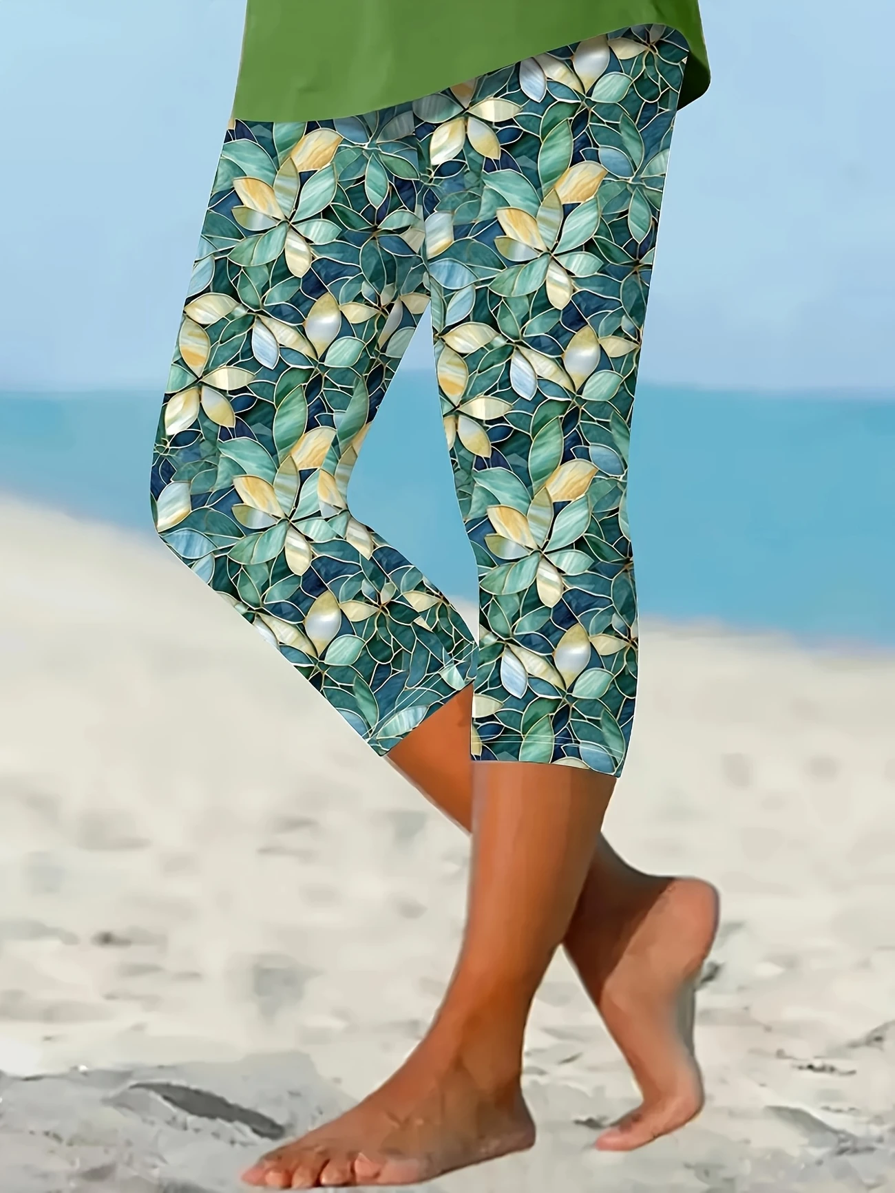 Women's  Elastic Waist H-Line Legging Daily Going Out Pants Green Casual Printing Floral Summer Pants