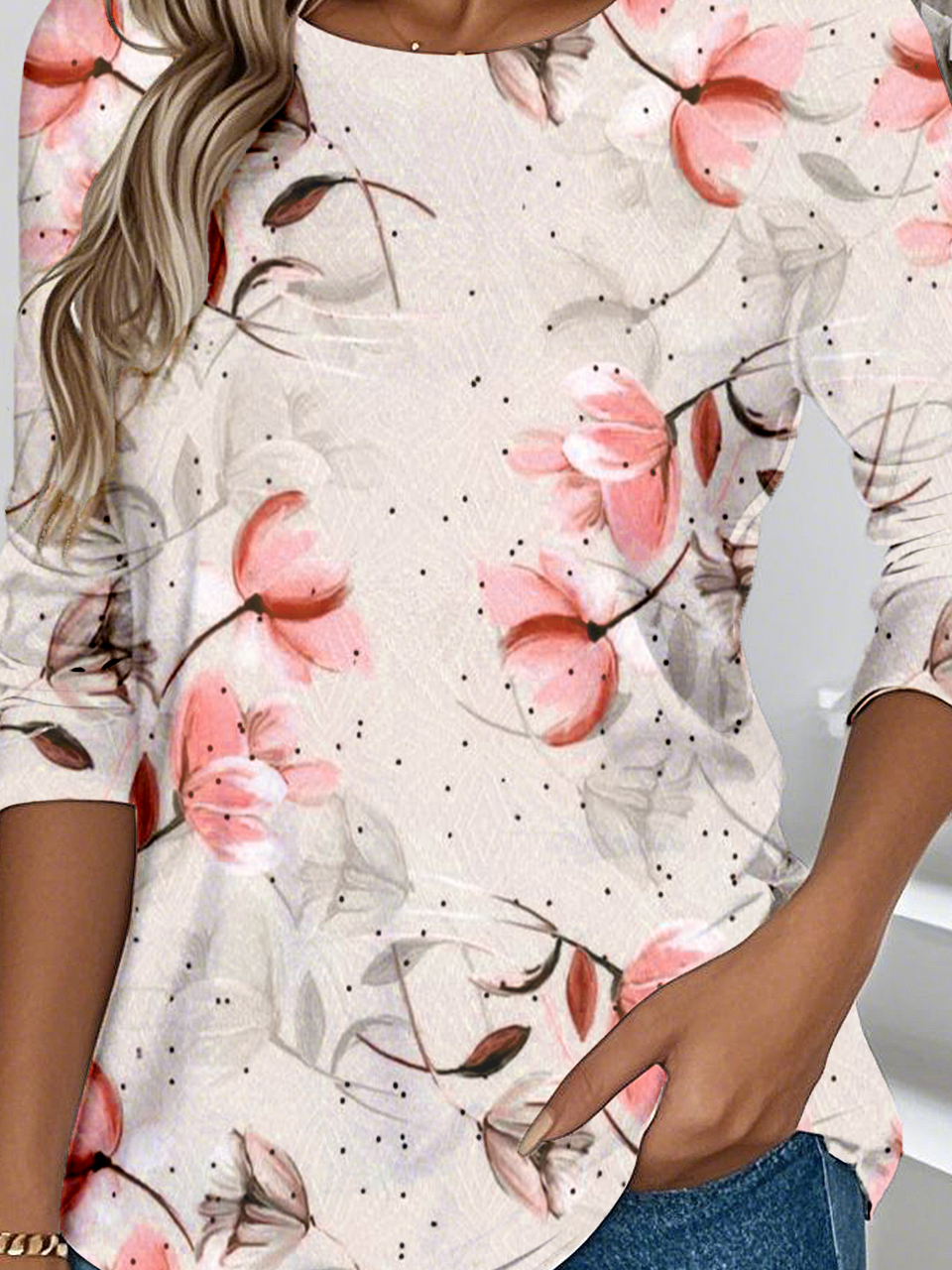 Casual Jersey Crew Neck Floral T-Shirt