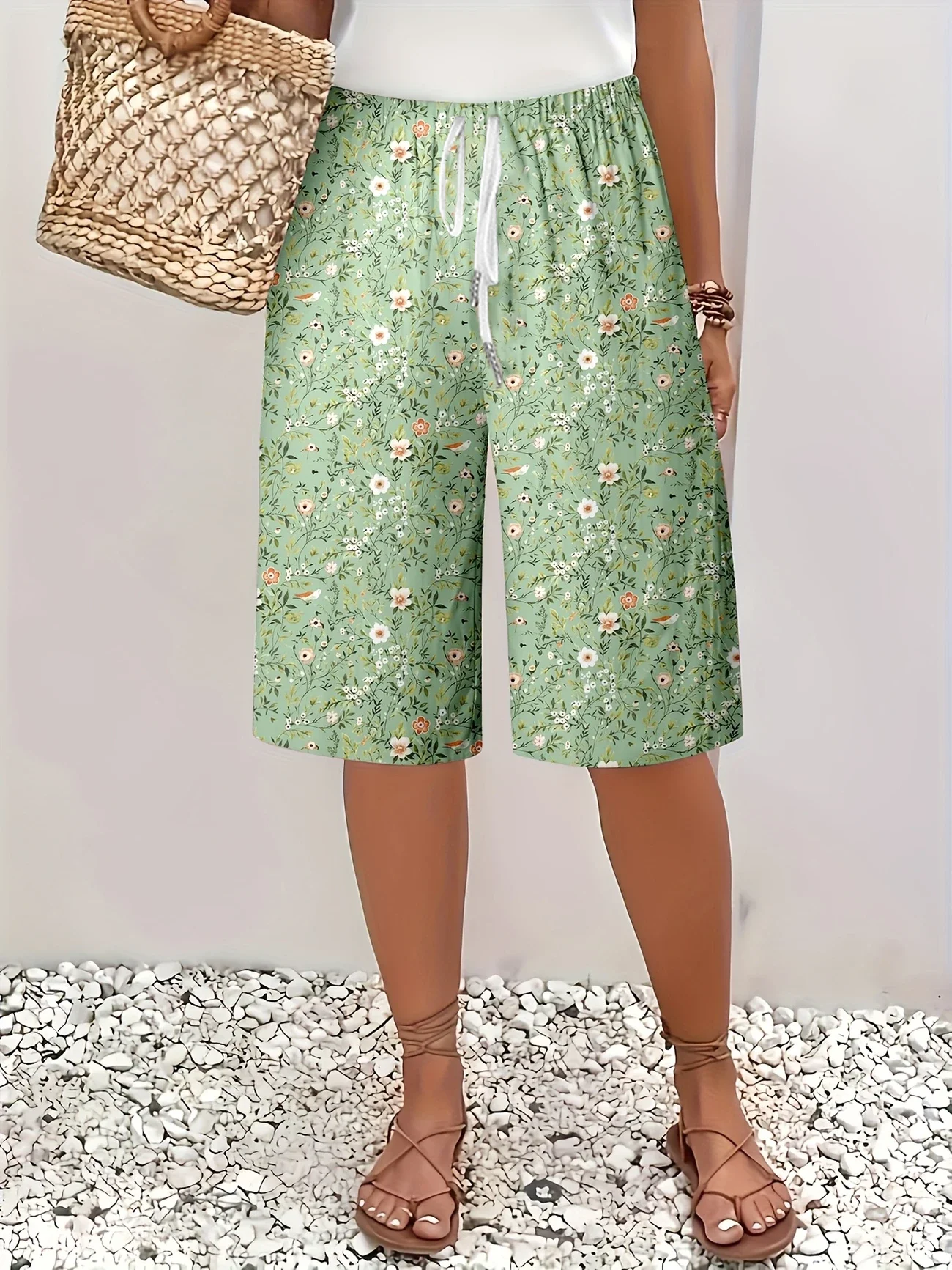 Women's  H-Line Straight Pants Daily Going Out Pants Green Casual Printing Floral Summer Pants