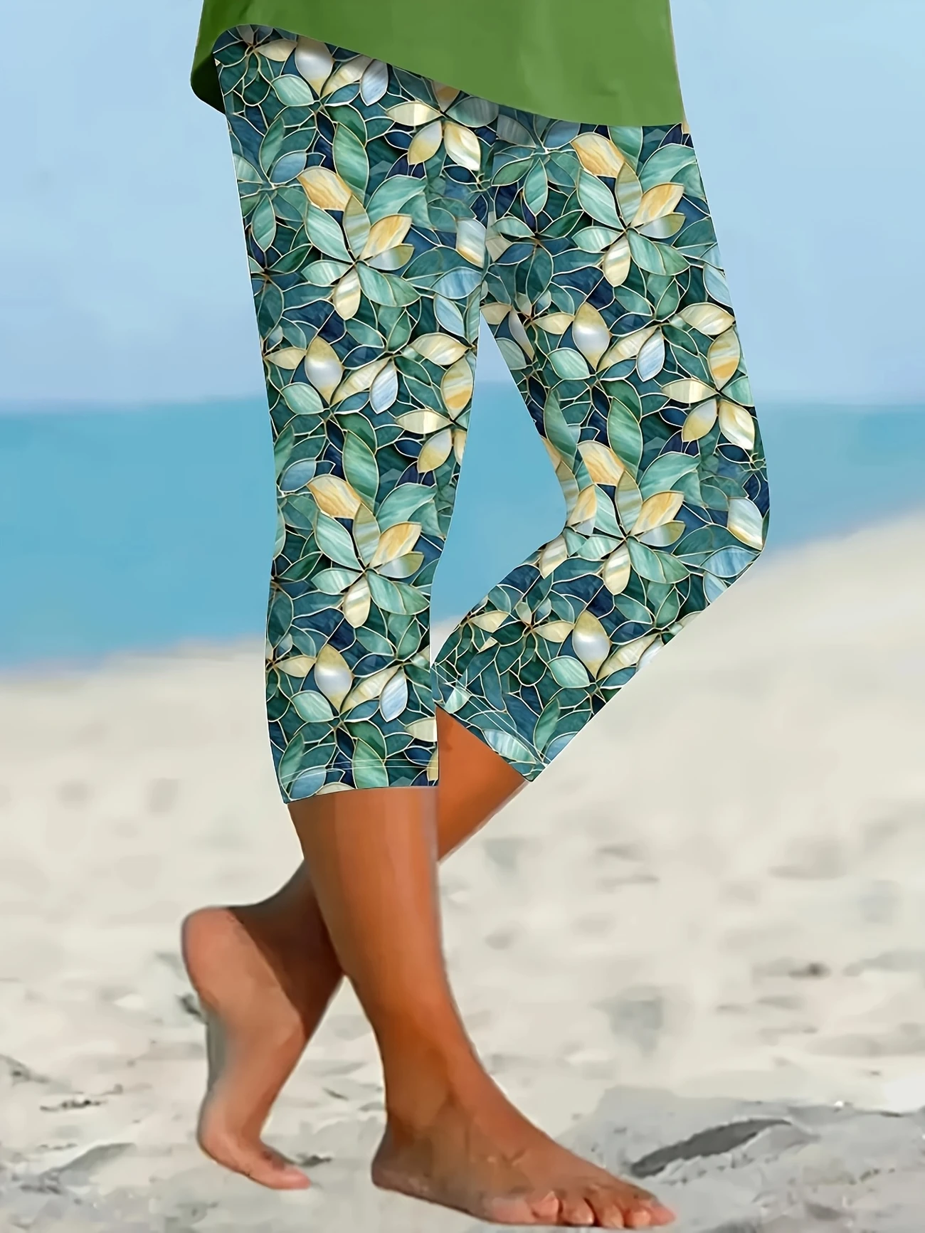 Women's  Elastic Waist H-Line Legging Daily Going Out Pants Green Casual Printing Floral Summer Pants