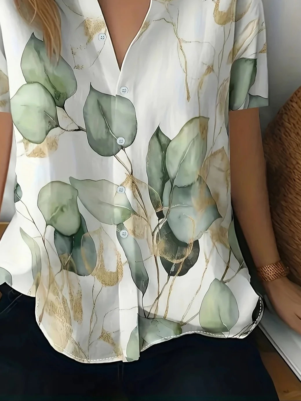 Women's Short Sleeve Shirt Summer White Floral Printing Shirt Collar Daily Going Out Casual Top